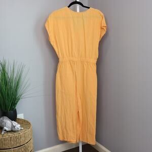 Eve Gravel Linen Jumpsuit Peach Orange Button Front Small
